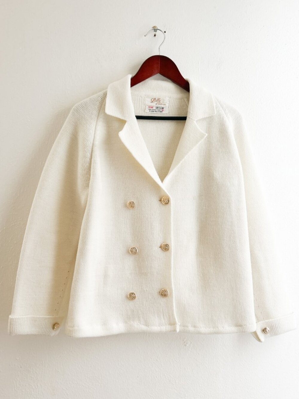 VINTAGE 60s Lilly of California Cream Knit Double Breasted Lady Jacket Blazer‎